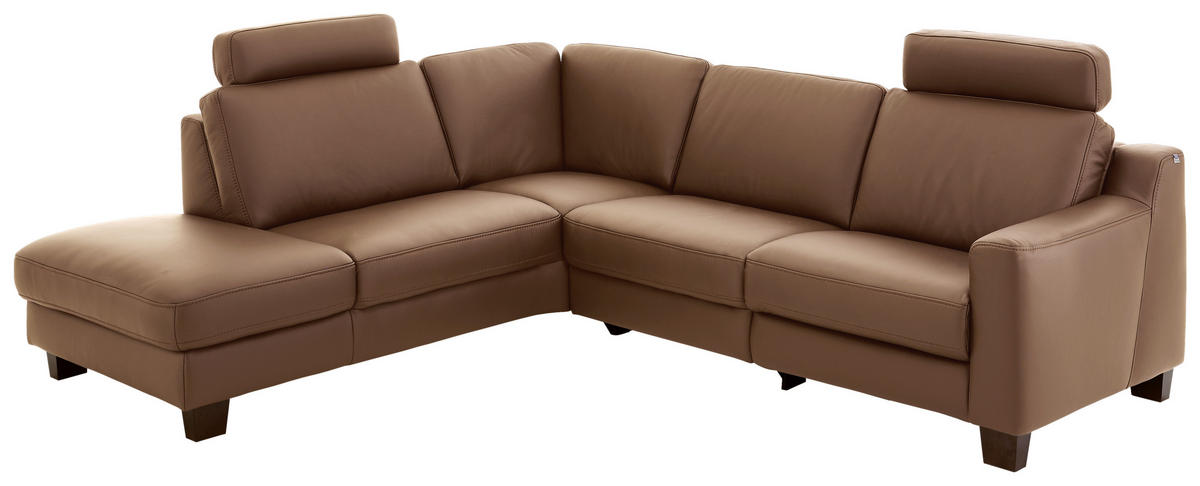 ECKSOFA in Echtleder Braun  235/259 cm  - Eichefarben/Braun, Design, Leder/Holz (235/259cm) - Valdera