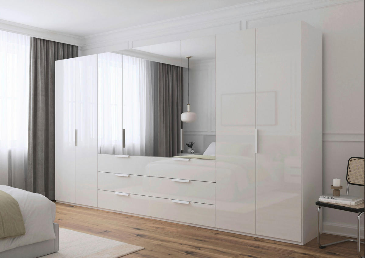 DREHTÜRENSCHRANK 400/223/61 cm,  in Weiß, 8-türig  - Weiß, Basics, Glas/Holzwerkstoff (400/223/61cm) - Novel