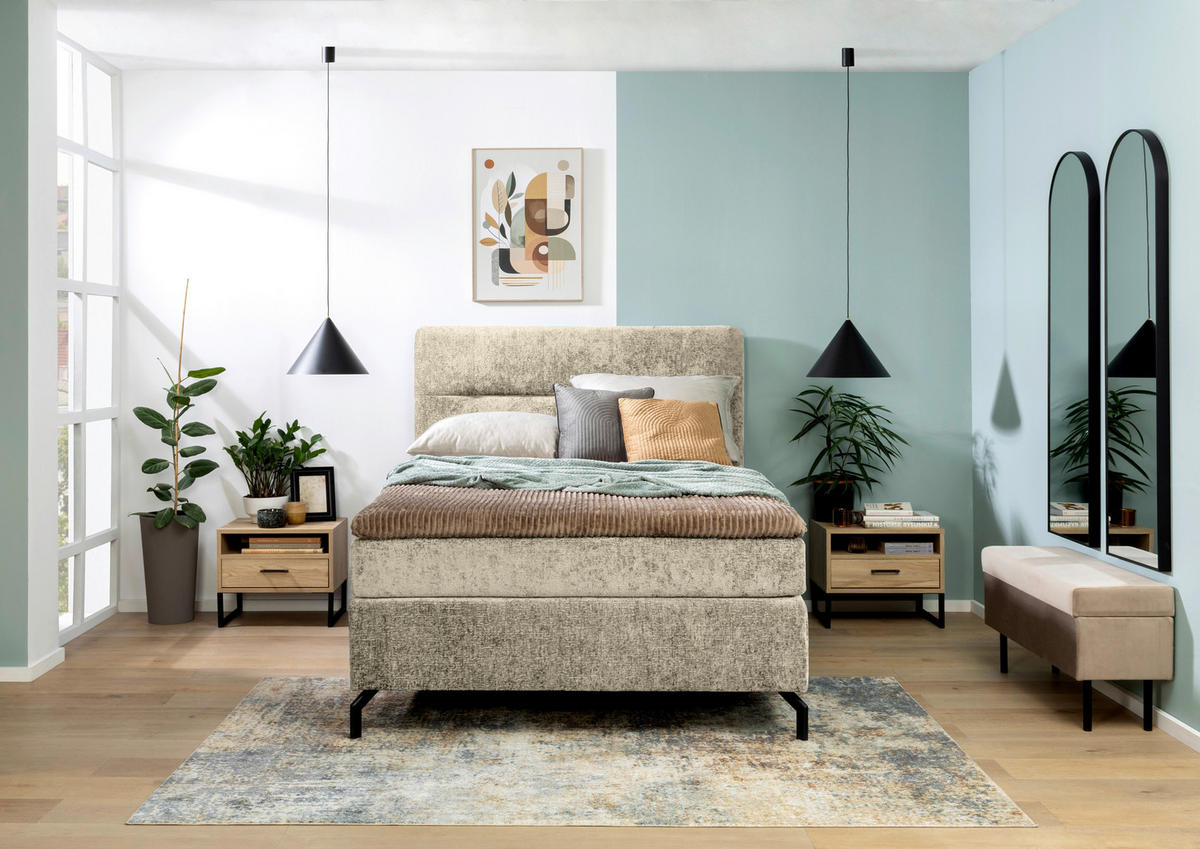 BOXSPRINGBETT 140/200 cm  in Hellbraun  - Hellbraun/Schwarz, Design, Textil/Metall (140/200cm) - Esposa