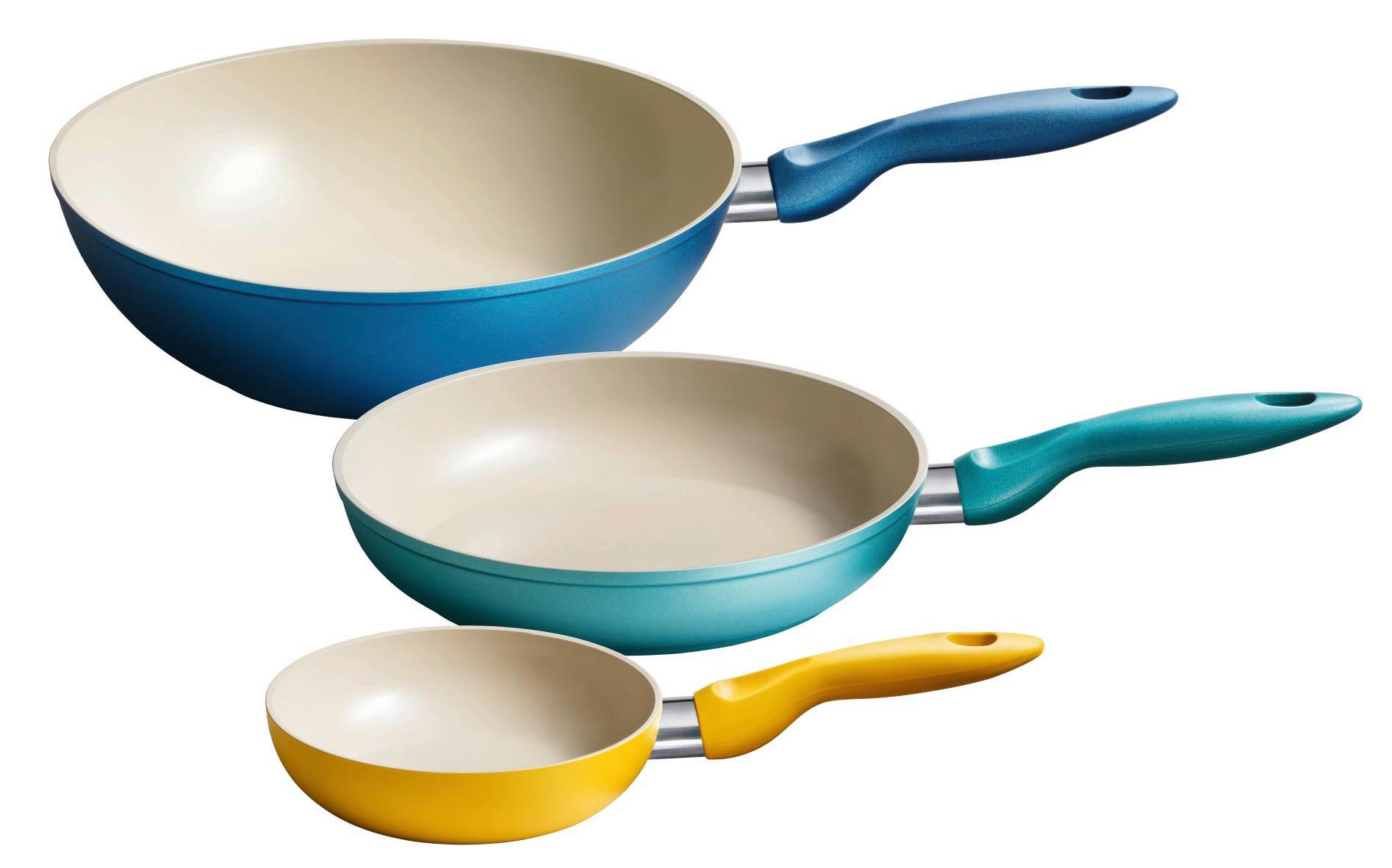PFANNENSET Ceramic Color Aluminium 3-teilig  - Blau/Gelb, Basics, Metall (57,5/38,5/16cm) - Kelomat