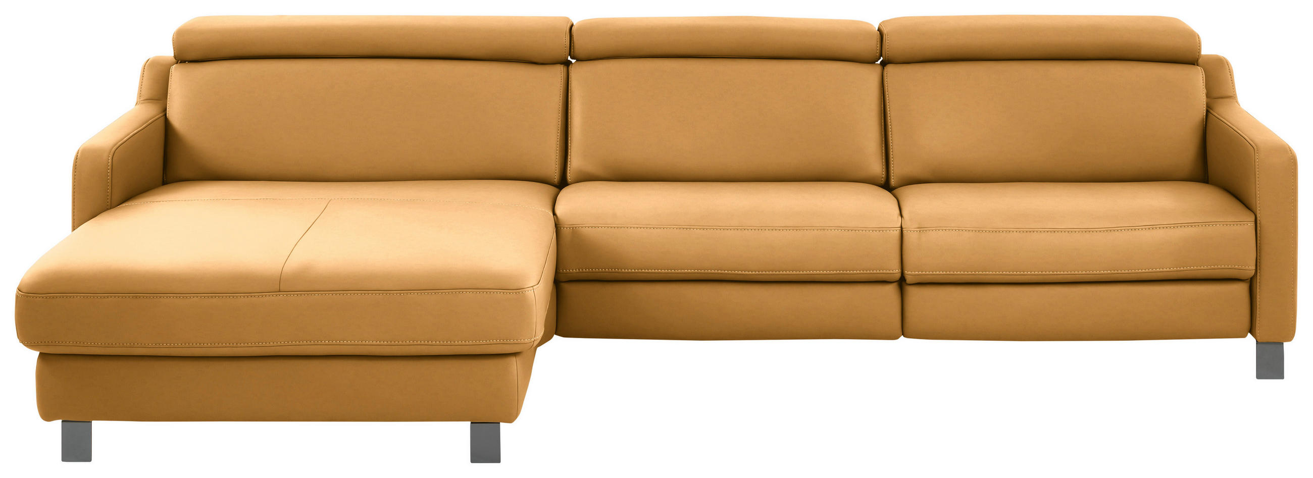 ECKSOFA in Echtleder Currygelb  - Currygelb/Schwarz, Design, Leder/Metall (176/291cm) - Valdera