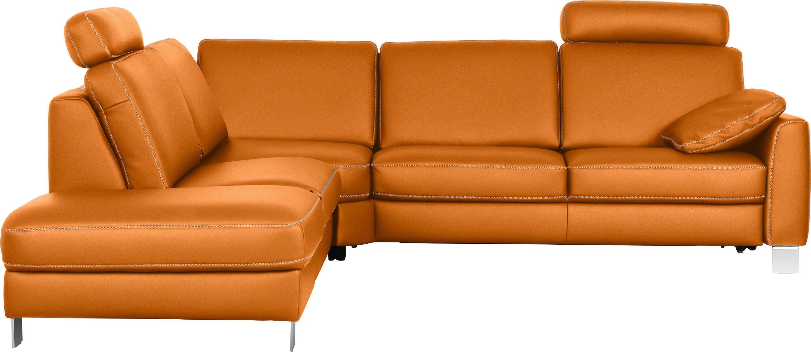 ECKSOFA Echtleder Orange  - Chromfarben/Beige, Konventionell, Leder/Metall (245/272cm) - Valdera