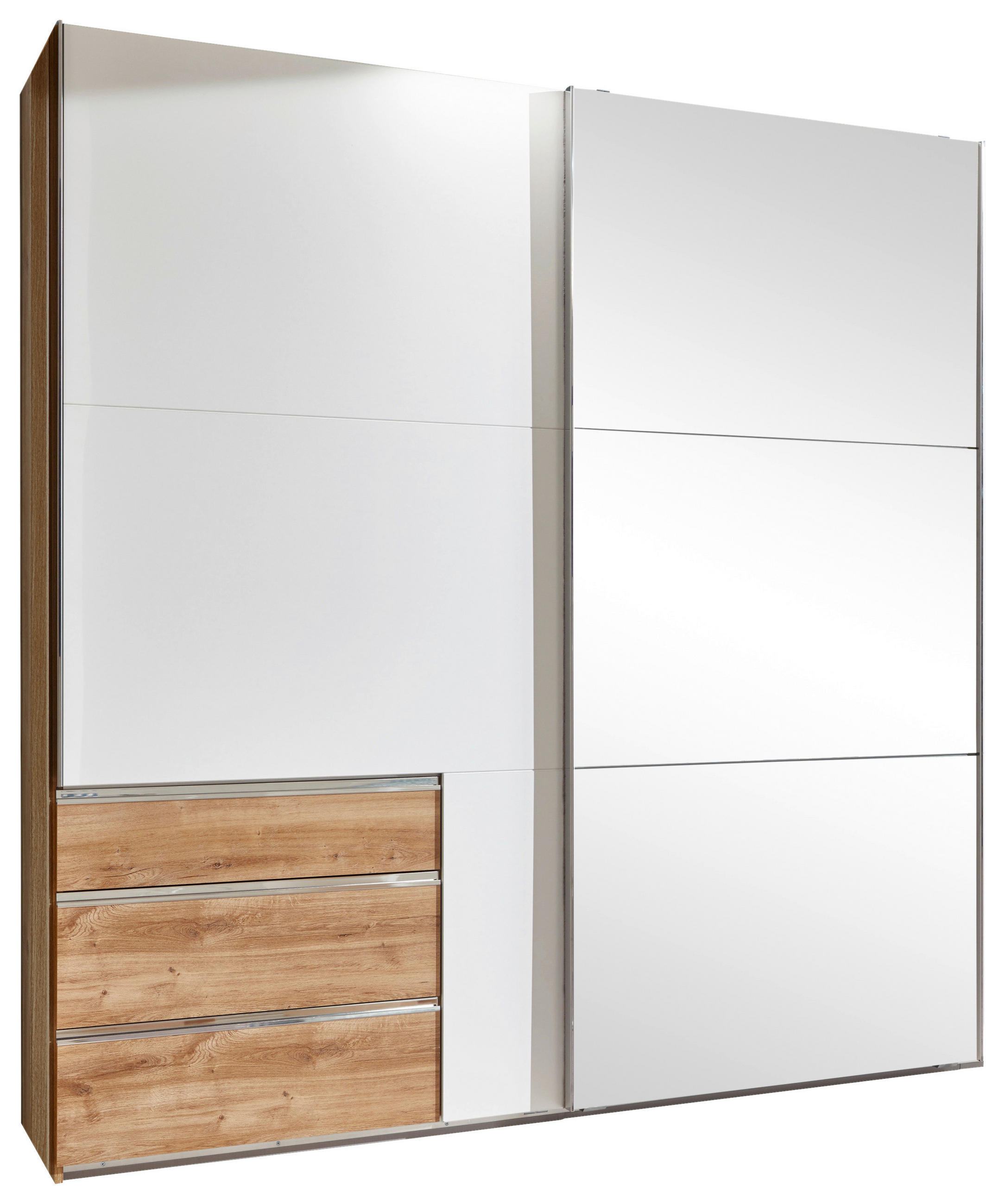 SCHWEBETÜRENSCHRANK 200/216/65 cm 2-türig Weiß, Eichefarben  - Chromfarben/Eichefarben, MODERN, Glas/Holzwerkstoff (200/216/65cm) - MID.YOU