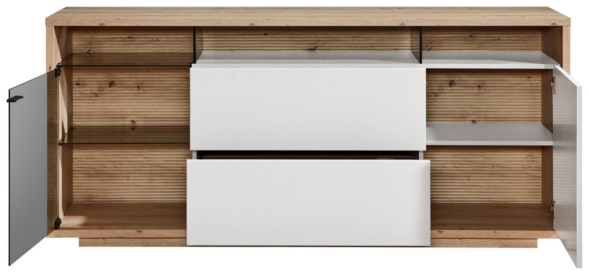 SIDEBOARD Weiss, Eiche Artisan  190/83,8/42 cm  - Weiss/Graphitfarben, Design, Glas/Holzwerkstoff (190/83,8/42cm) - Stylife