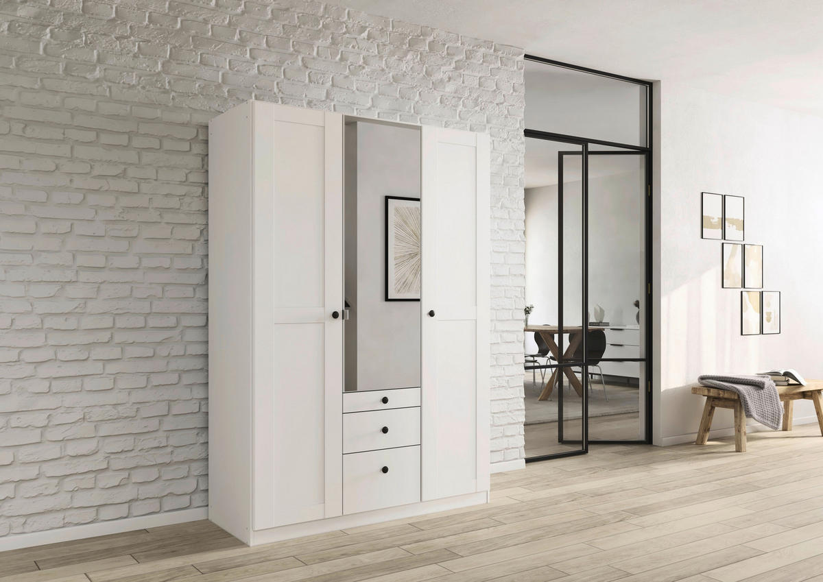 DREHTÜRENSCHRANK 136/197/54 cm,  in Weiß, 3-türig  - Schwarz/Weiß, KONVENTIONELL, Glas/Holzwerkstoff (136/197/54cm) - home24