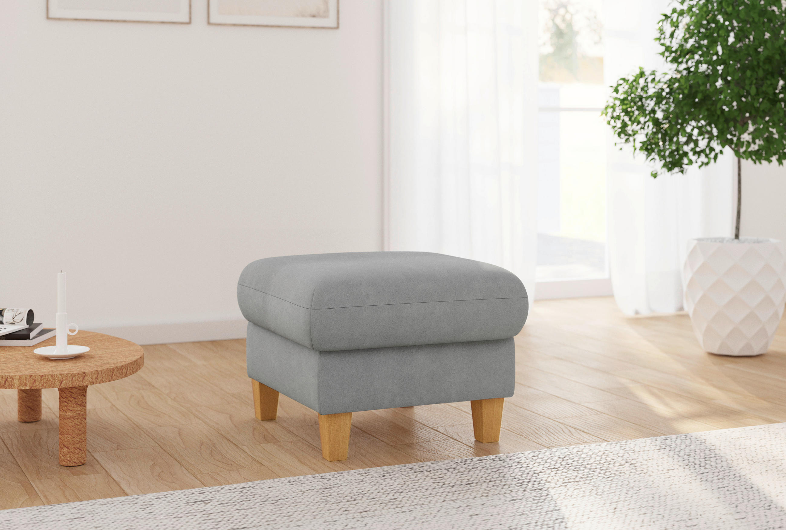 HOCKER Flachgewebe Grau  - Eichefarben/Grau, KONVENTIONELL, Holz/Textil (58/47/58cm) - Sit & More