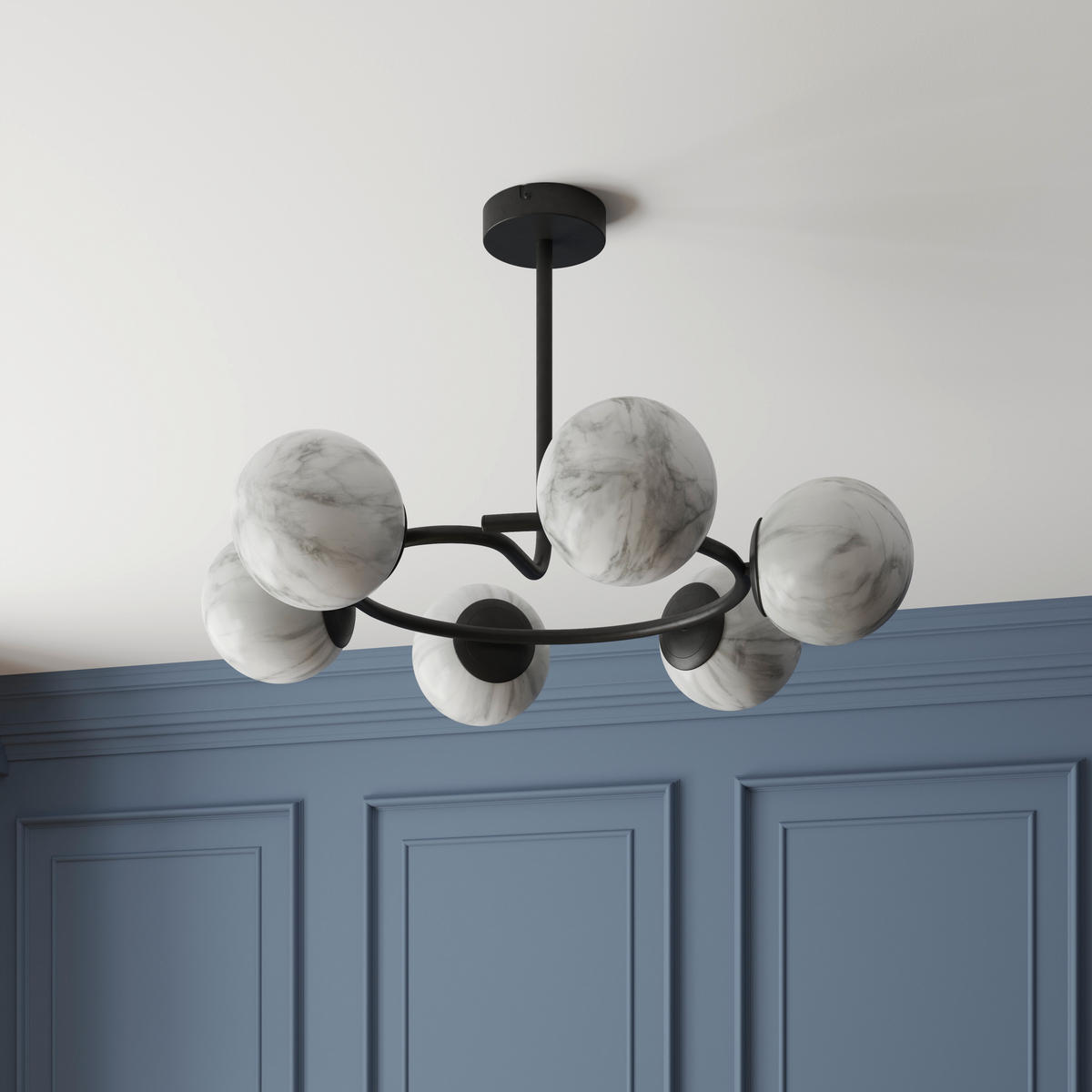 DECKENLEUCHTE Sirius 67/44 cm  - Schwarz/Weiß, Design, Glas (67/44cm) - Dieter Knoll