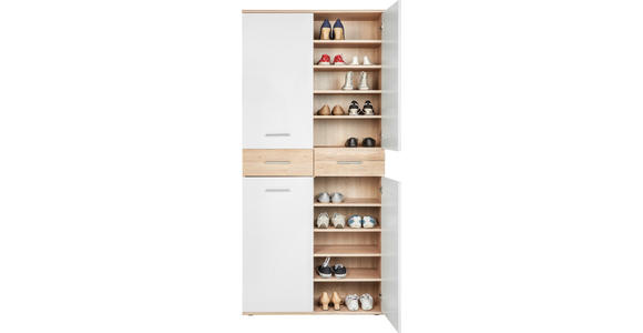 SCHUHSCHRANK 90/195/35 cm - Eichefarben/Silberfarben, Design, Holzwerkstoff/Kunststoff (90/195/35cm) - Xora