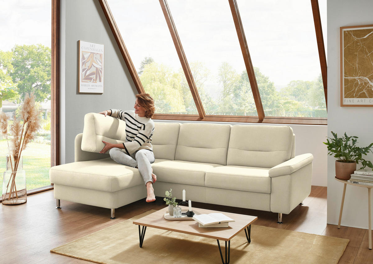 ECKSOFA Flachgewebe Naturfarben  - Alufarben/Naturfarben, Konventionell, Textil/Metall (160/244cm) - Beldomo Comfort