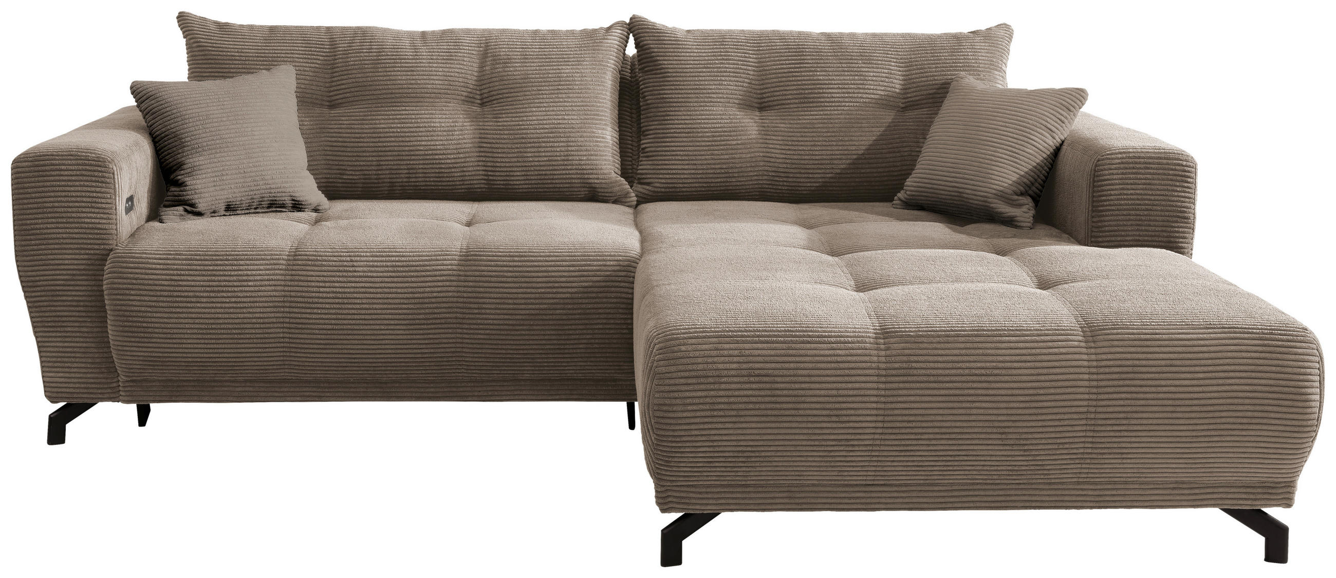 ECKSOFA Graubraun Cord  - Graubraun/Schwarz, MODERN, Holz/Textil (246/177cm) - MID.YOU