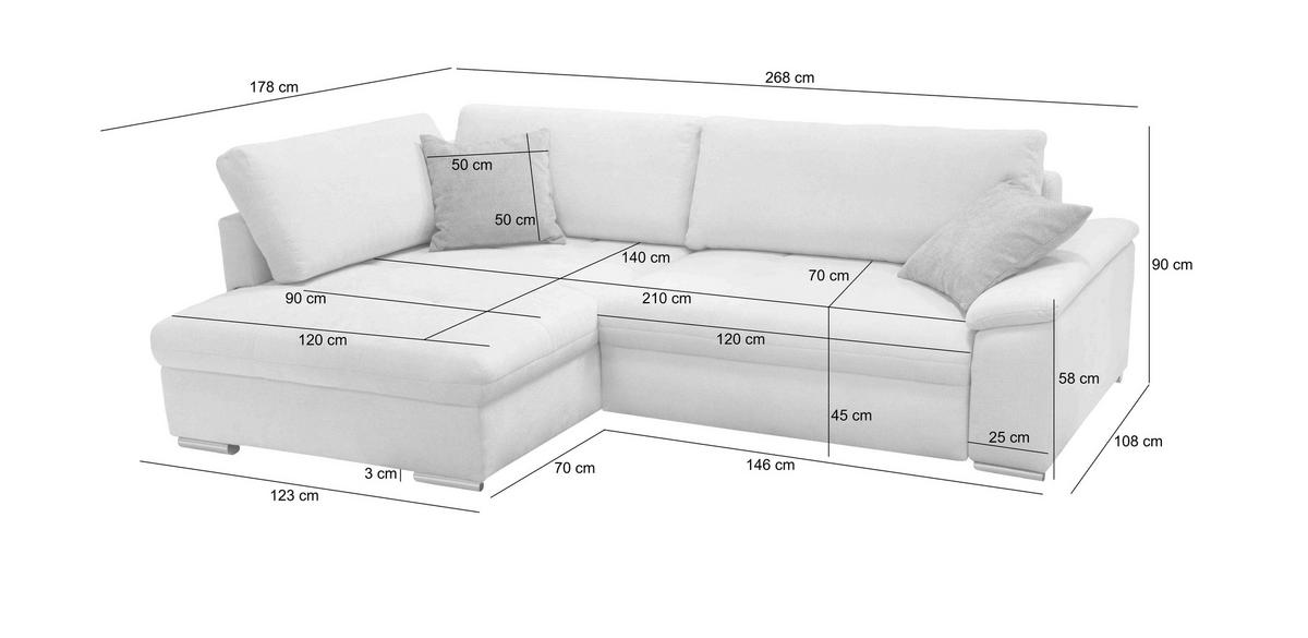 ECKSOFA Chenille, Struktur Hellbraun  - Hellbraun/Beige, Design, Textil/Metall (178/268cm) - Livetastic