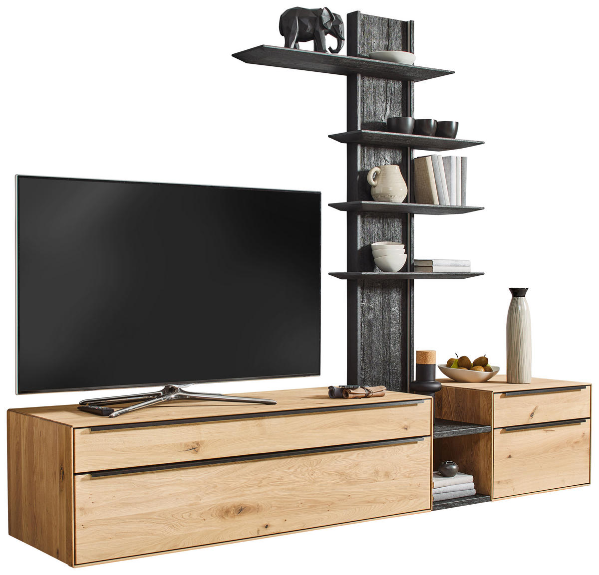 WOHNWAND  in Schwarz, Eichefarben 246/205,5/53,7 cm  - Eichefarben/Anthrazit, Natur, Glas/Holz (246/205,5/53,7cm) - Valnatura