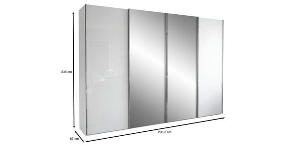 SCHWEBETÜRENSCHRANK 300/236/67 cm 4-türig  - Chromfarben/Weiß, KONVENTIONELL, Glas/Holzwerkstoff (300/236/67cm) - Dieter Knoll