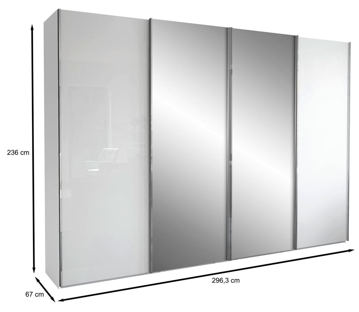 SCHWEBETÜRENSCHRANK in Weiss  - Chromfarben/Weiss, Konventionell, Glas/Holzwerkstoff (300/236/67cm) - Dieter Knoll