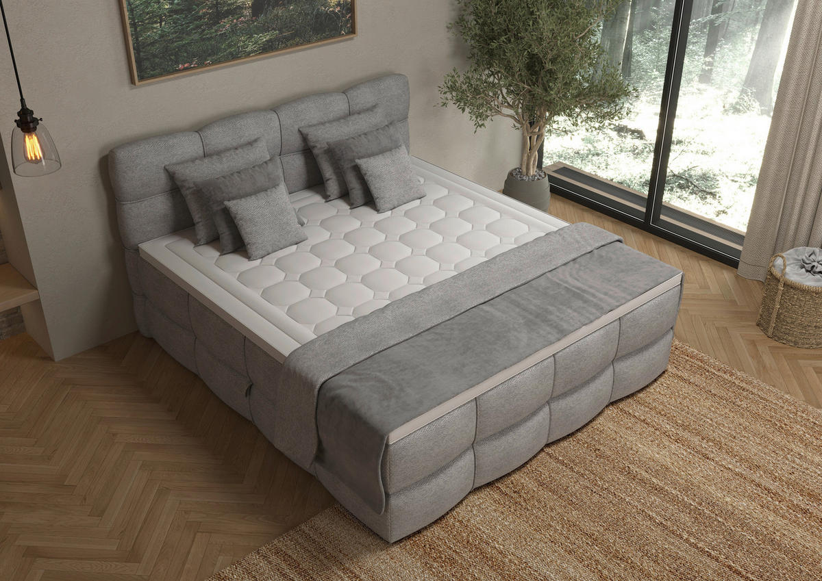 BOXSPRINGBETT 160/200 cm,  in Grau, gepolstertes Kopfteil, Bettkasten, Topper, Matratzen, H3 + H3 = fest  - Schwarz/Grau, Design, Kunststoff/Textil (160/200cm) - Chameo