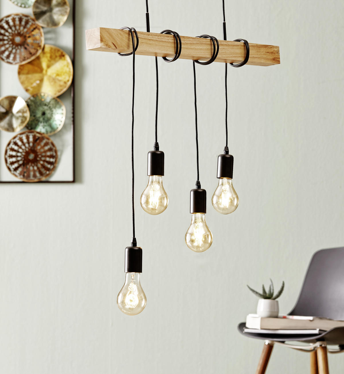 HÄNGLAMPA Townshend 70/10,5/110 cm  - brun/svart, Lifestyle, metall/trä (70/10,5/110cm) - Eglo