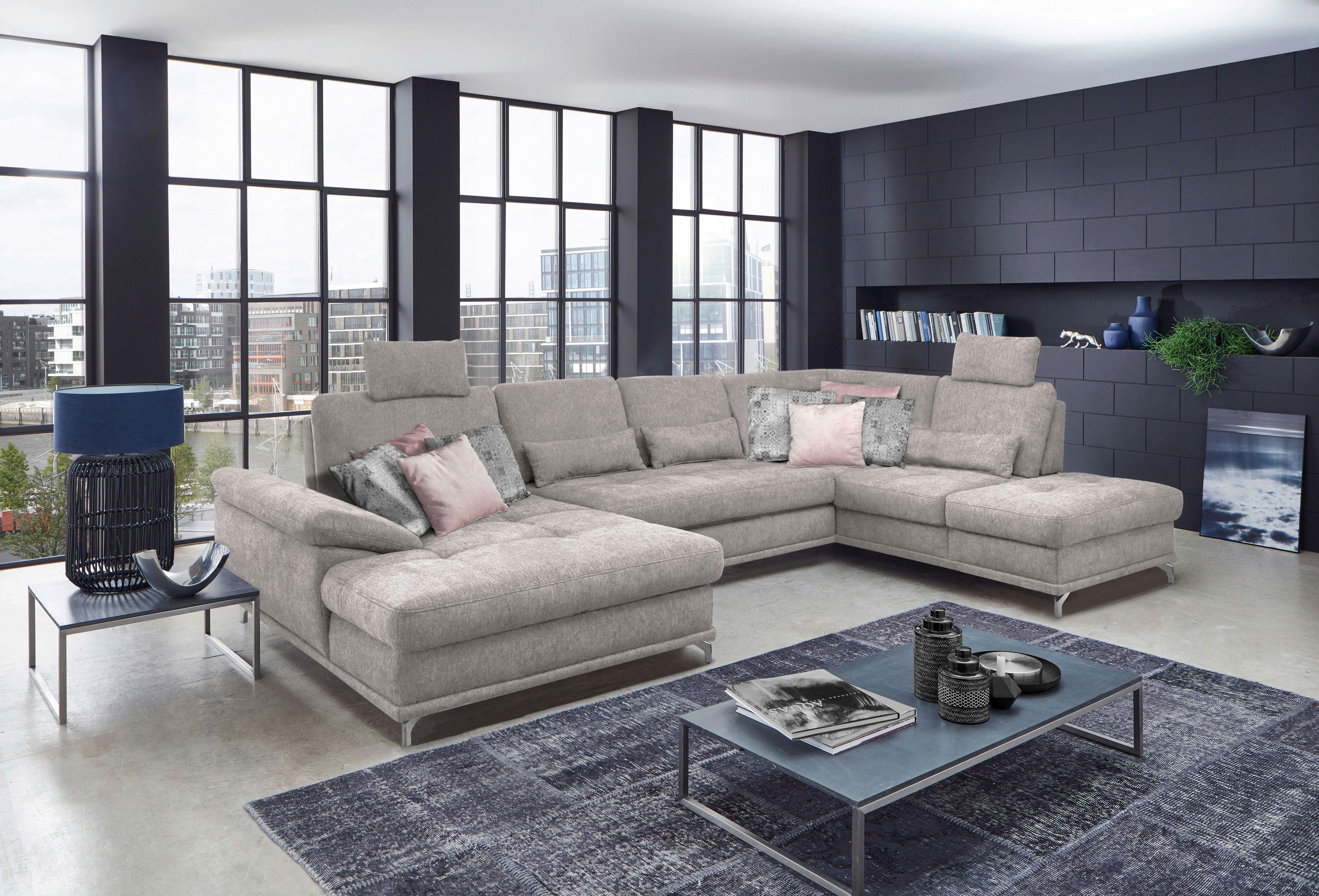 WOHNLANDSCHAFT Silberfarben Flachgewebe  - Silberfarben, KONVENTIONELL, Textil/Metall (176/363/223cm) - Sit & More