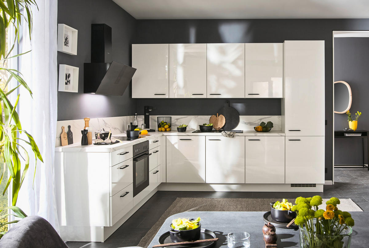 EINBAUKÜCHE   - Weiss Hochglanz, Design, Holzwerkstoff - Celina