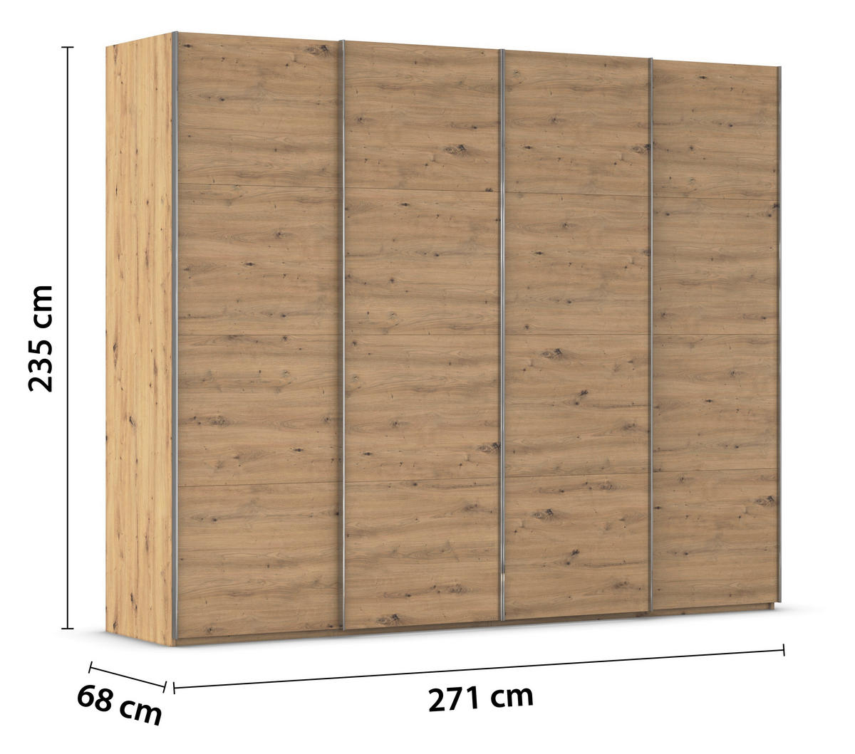 SCHWEBETÜRENSCHRANK 271/235/68 cm 4-türig Eiche Artisan  - Chromfarben/Eiche Artisan, Design, Holzwerkstoff/Metall (271/235/68cm) - Novel