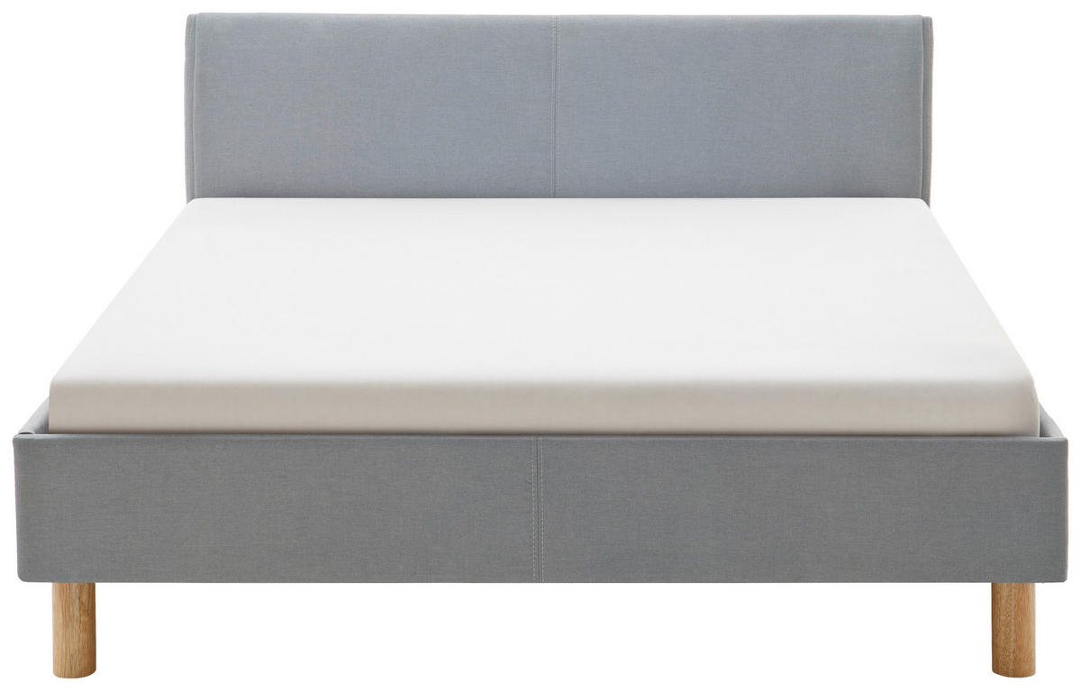 PAT TAPIȚAT 140/200 cm  in albastru deschis  - albastru deschis/culoare lemn stejar, Design, lemn/textil (140/200cm) - Livetastic