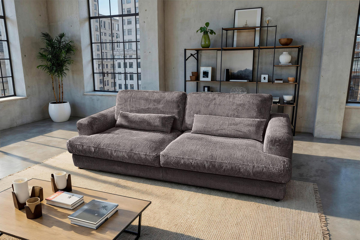 MEGASOFA Cord Anthrazit  - Anthrazit/Schwarz, MODERN, Kunststoff/Textil (260/85/112cm) - Lomoco