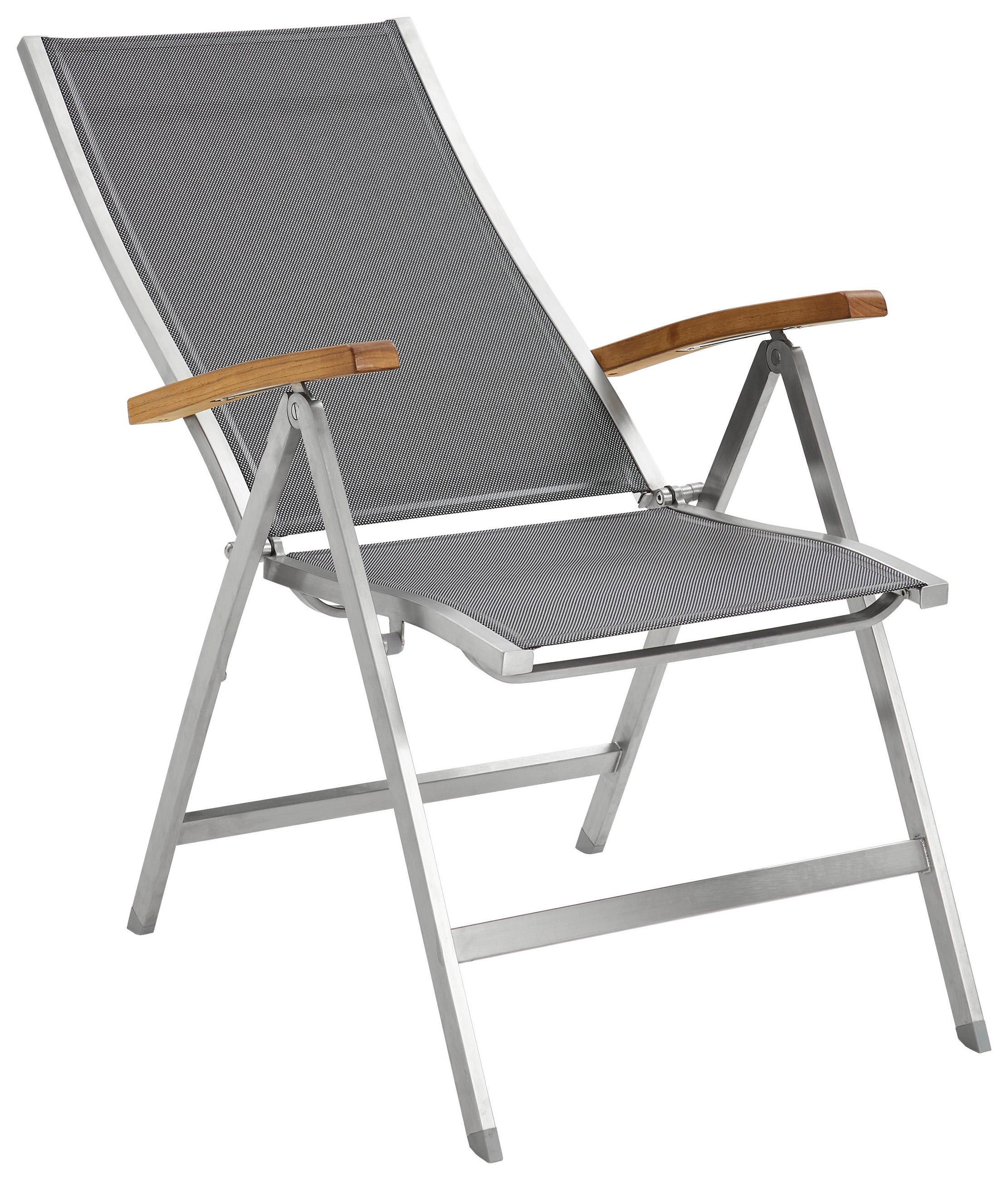 GARTENKLAPPSESSEL Edelstahl Edelstahlfarben, Dunkelgrau, Teakfarben  - Edelstahlfarben/Dunkelgrau, Design, Holz/Textil (61/112/68cm) - Zebra 