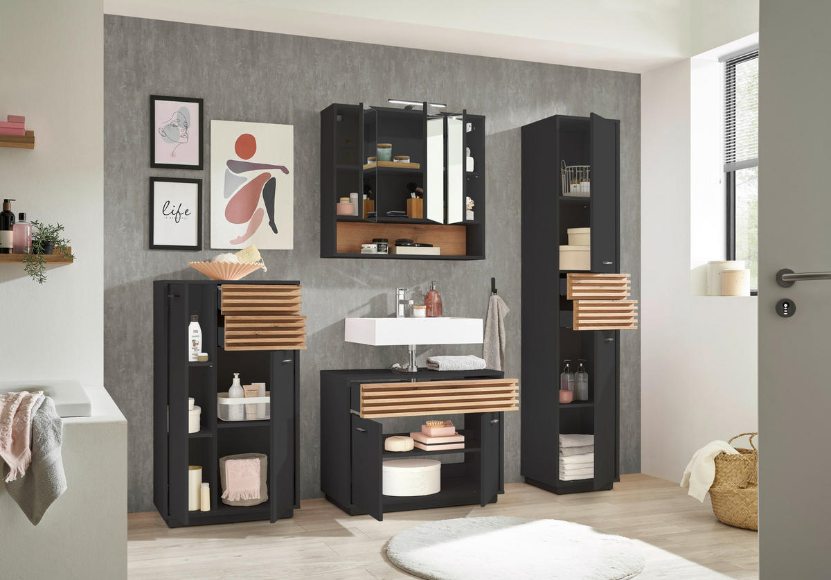 SPIEGELSCHRANK 80/72/21 cm  - Eichefarben/Anthrazit, KONVENTIONELL, Glas/Holzwerkstoff (80/72/21cm) - home24