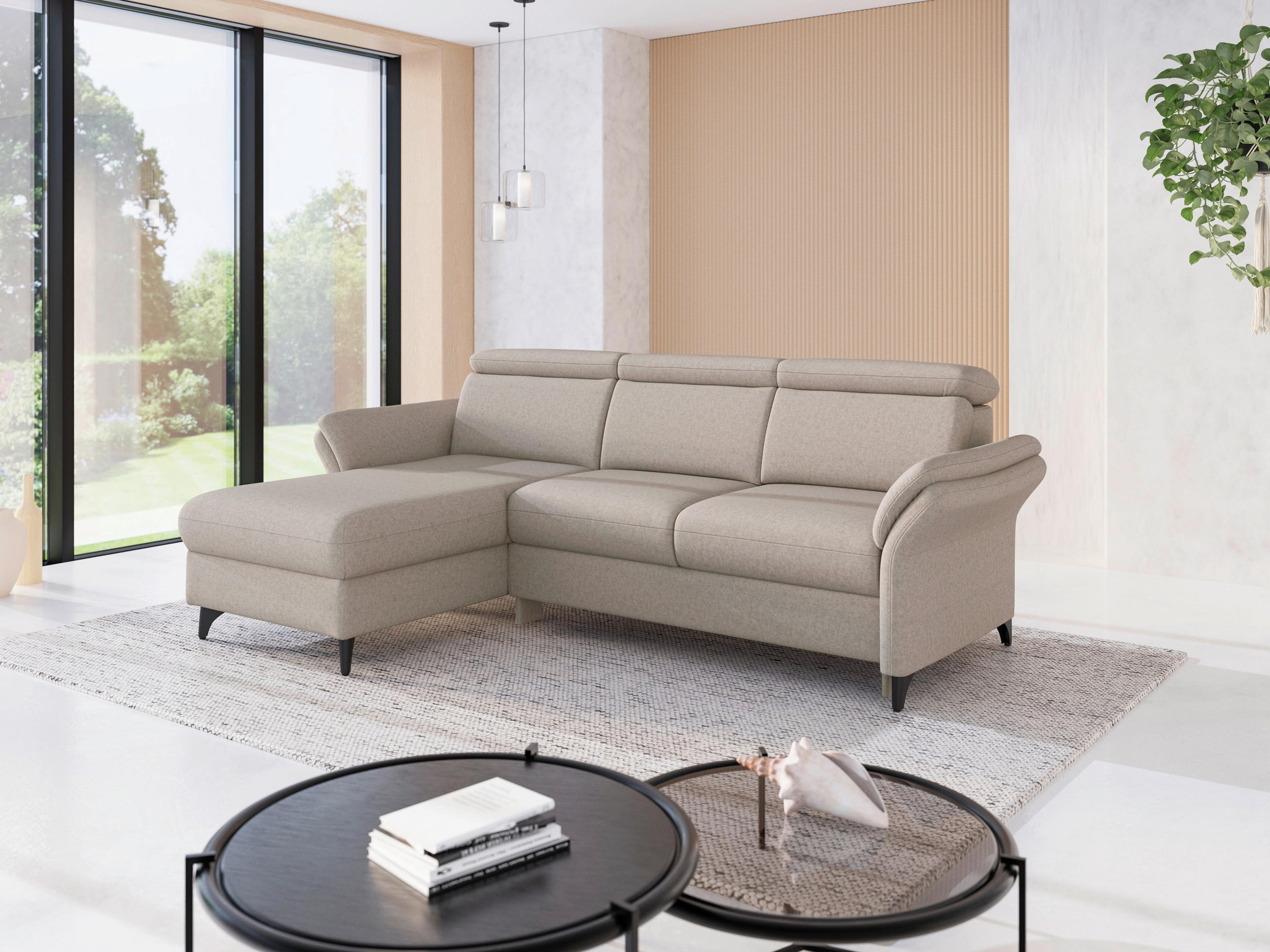 ECKSOFA GLENDALE E Taupe Flachgewebe  - Taupe/Schwarz, KONVENTIONELL, Textil/Metall (166/253cm) - Sit & More