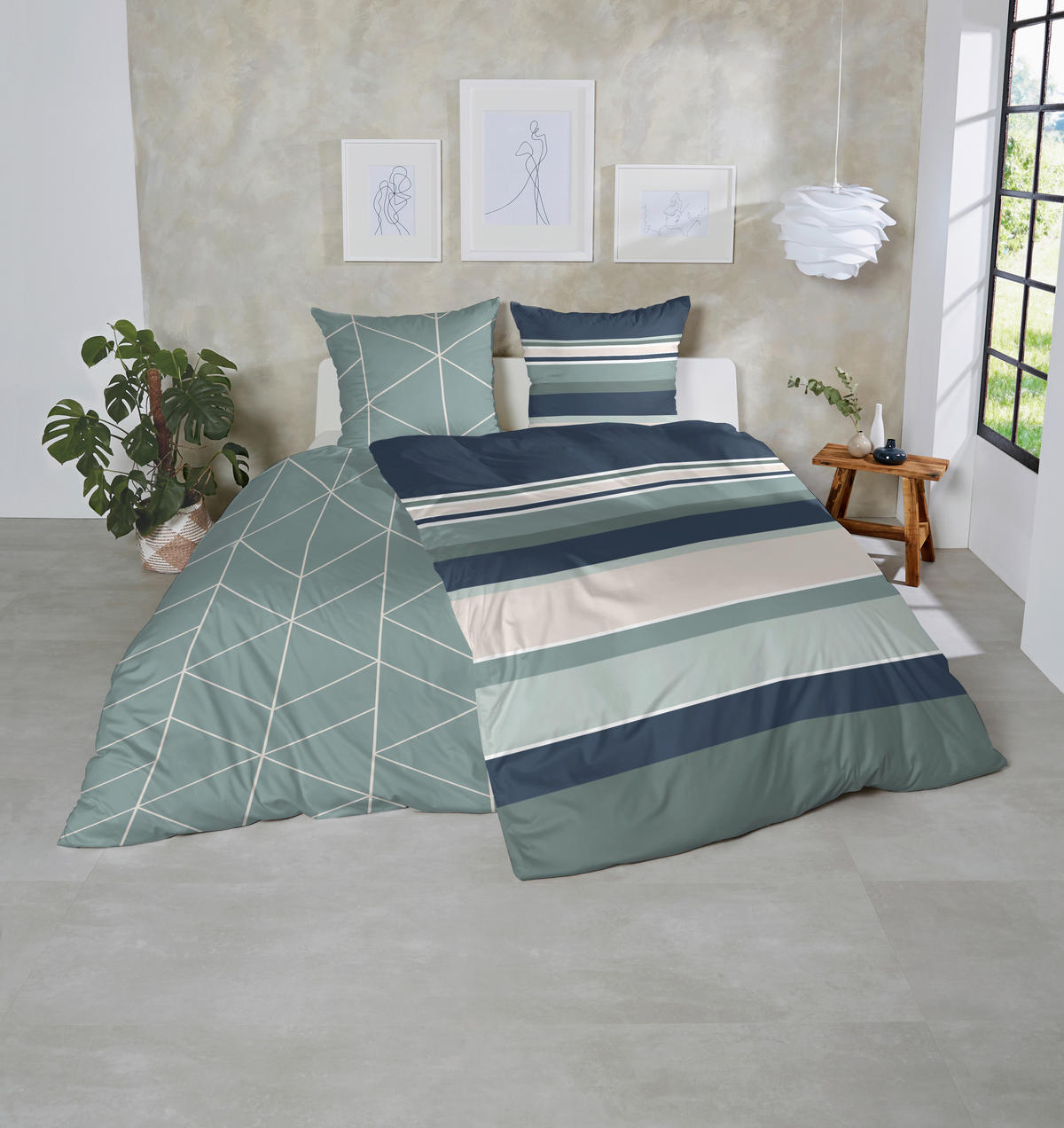 BETTWÄSCHE Makosatin 135/200 cm  - Waldgrün/Beige, Basics, Textil (135/200cm)