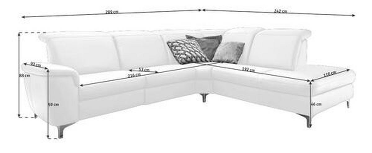 ECKSOFA in Echtleder Weiss  - Weiss/Alufarben, Design, Leder/Metall (242/292cm) - Cantus