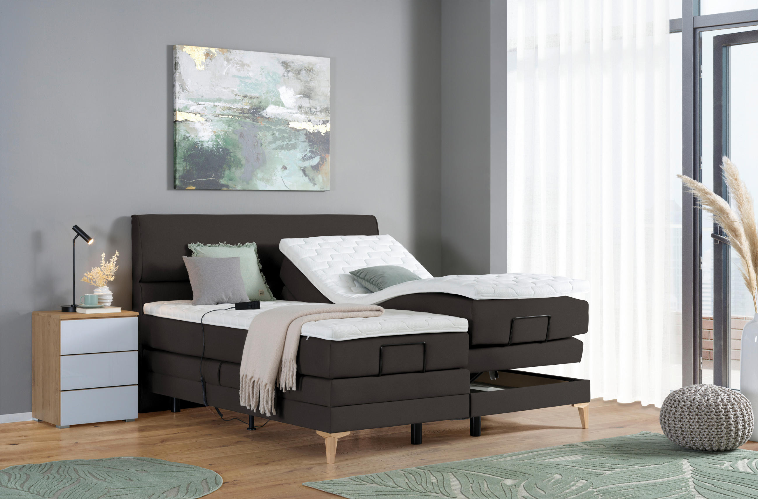BOXSPRINGBETT 160/200 cm  in Dunkelbraun  - Eichefarben/Dunkelbraun, Konventionell, Holz/Textil (160/200cm) - Voleo