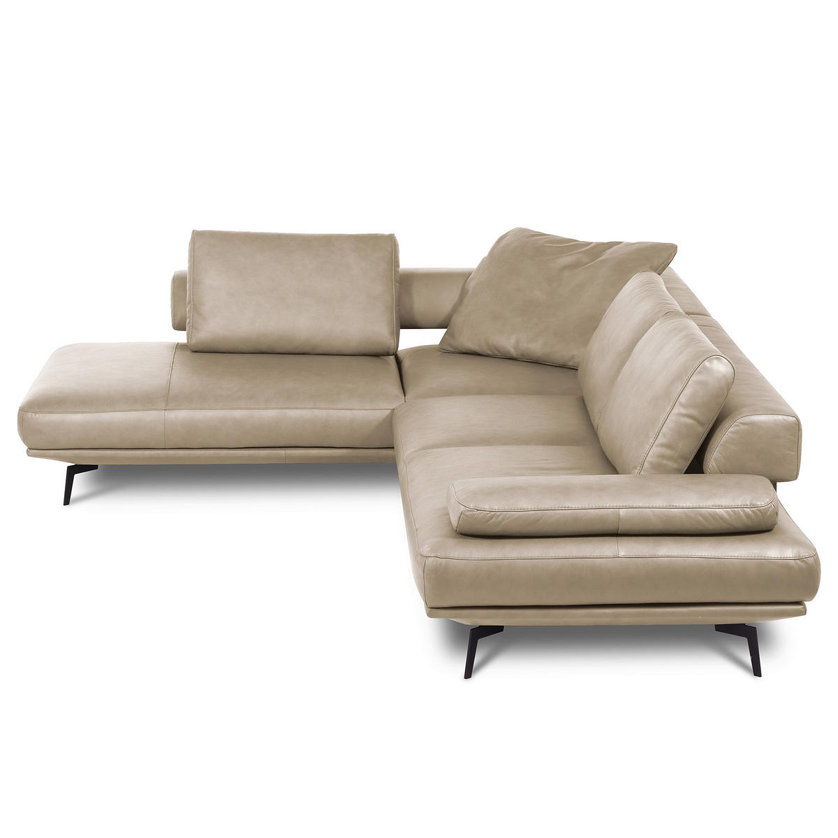 ECKSOFA Creme Echtleder  - Creme/Schwarz, Design, Leder/Metall (237/306cm) - Livetastic