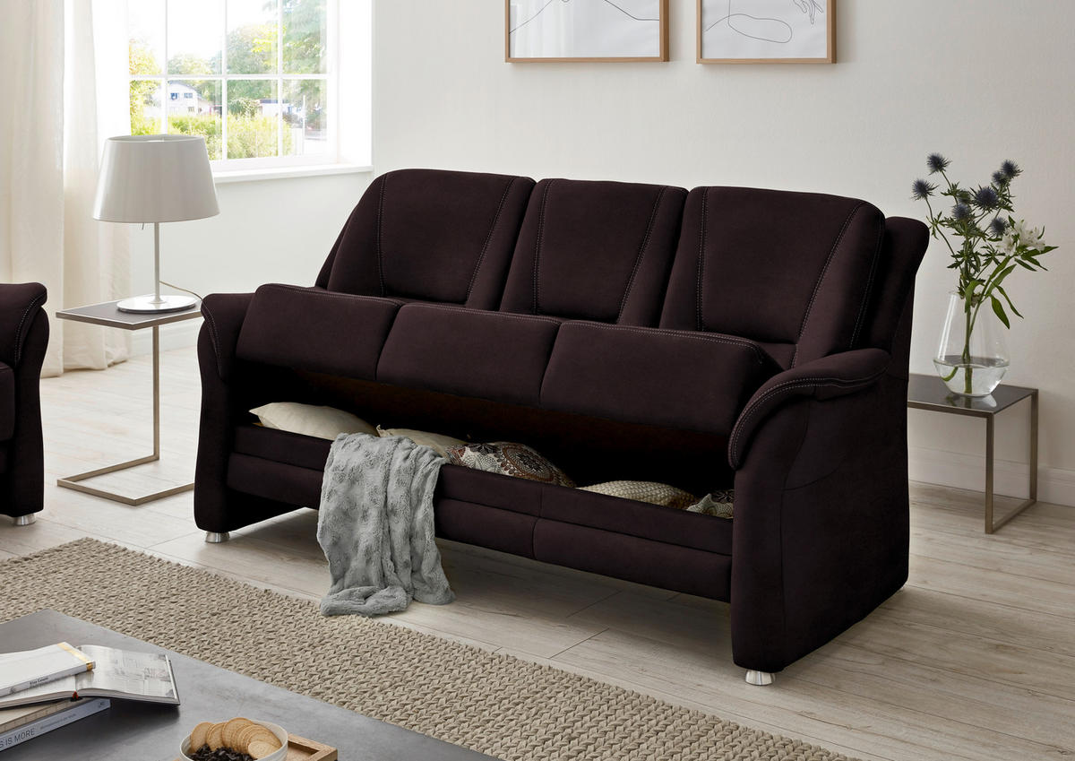 3-SITZER-SOFA in Mikrofaser Dunkelbraun  - Dunkelbraun/Beige, Konventionell, Textil/Metall (198/100/89cm) - Beldomo Comfort