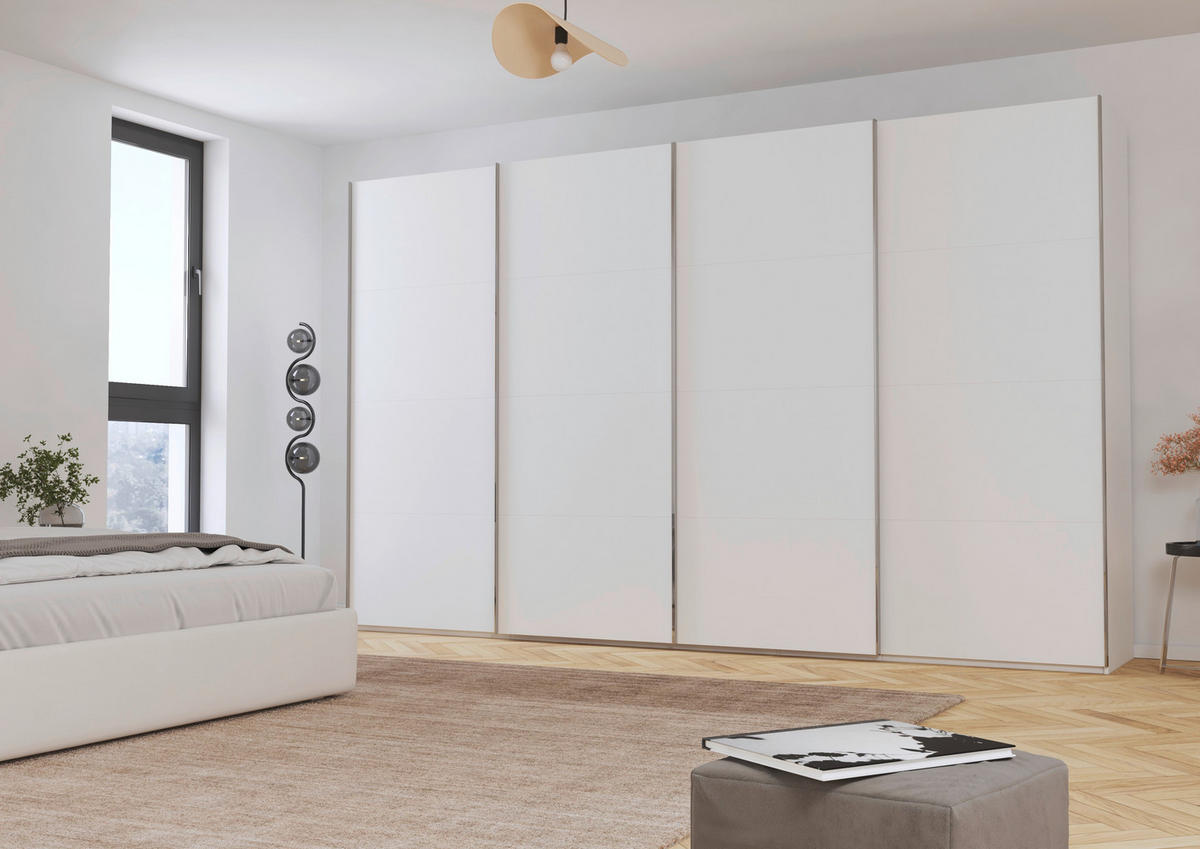 SCHWEBETÜRENSCHRANK 361/235/68 cm 4-türig Weiß  - Chromfarben/Weiß, Design, Holzwerkstoff/Metall (361/235/68cm) - Novel