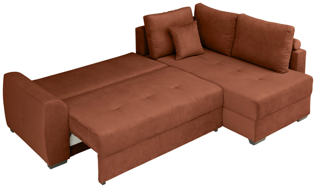 ECKSOFA inkl. Funktionen Rostfarben Cord  - Rostfarben/Schwarz, Design, Kunststoff/Textil (265/182cm) - Stylife