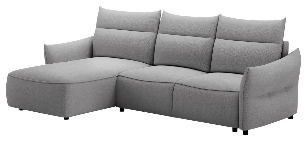 ECKSOFA Grau Webstoff Rückenkissen, Bettkasten, Schlaffunktion, Rücken echt, Liegefläche im Originalstoff  - Schwarz/Grau, KONVENTIONELL, Kunststoff/Textil (179/306cm) - Milino