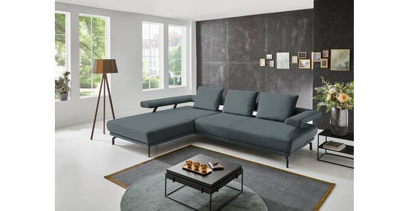 ECKSOFA in Echtleder Blau, Grau 224/305 cm - Blau/Schwarz, Design, Leder/Metall (224/305cm) - Dieter Knoll