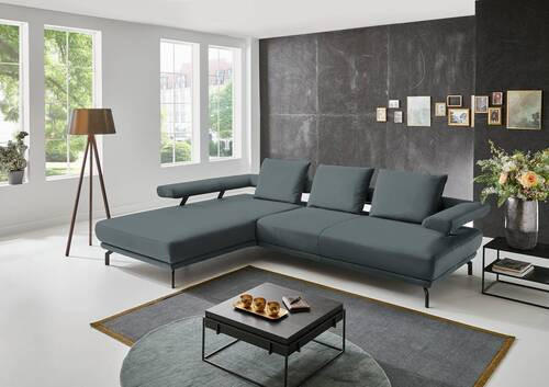 ECKSOFA in Echtleder Blau, Grau  - Blau/Schwarz, Design, Leder/Metall (224/305cm) - Dieter Knoll