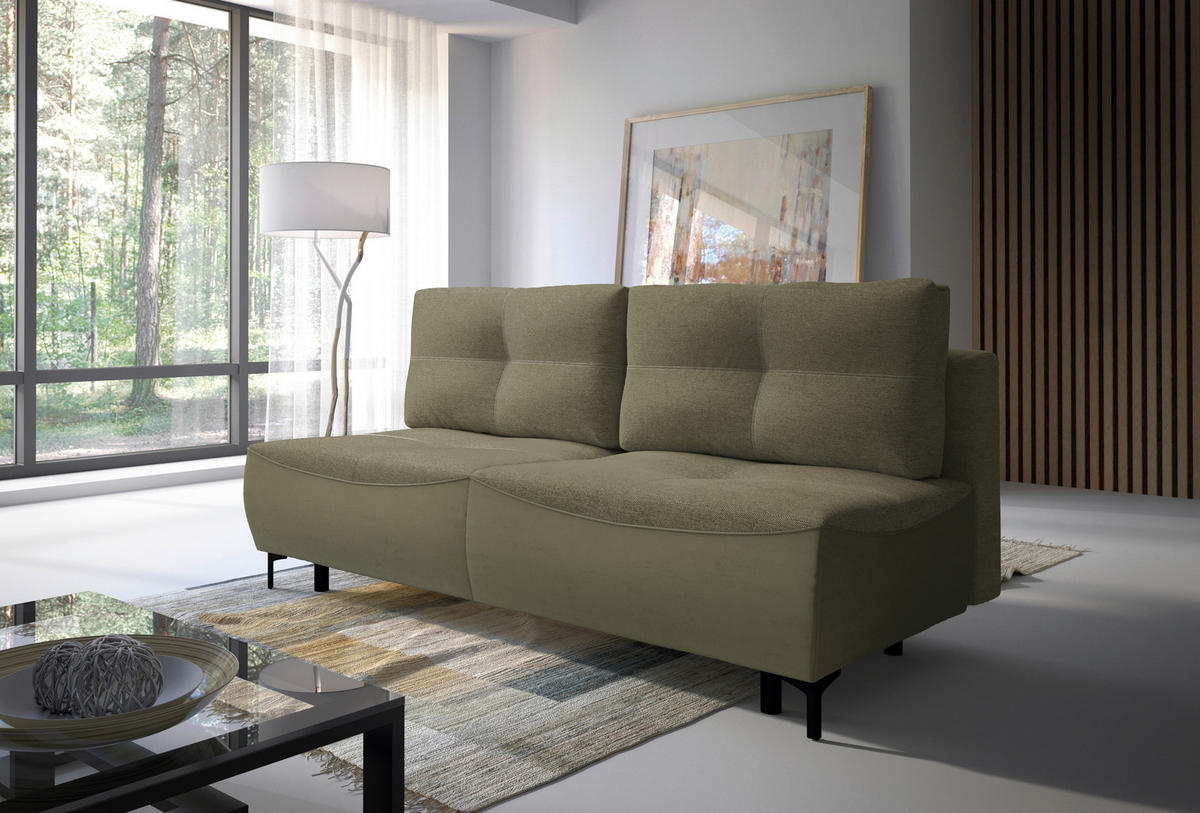 SCHLAFSOFA  mit Schlafen auf Sitzhöhe, Rücken echt Struktur Olivgrün  - Schwarz/Olivgrün, Design, Textil/Metall (197/94/96cm) - MID.YOU