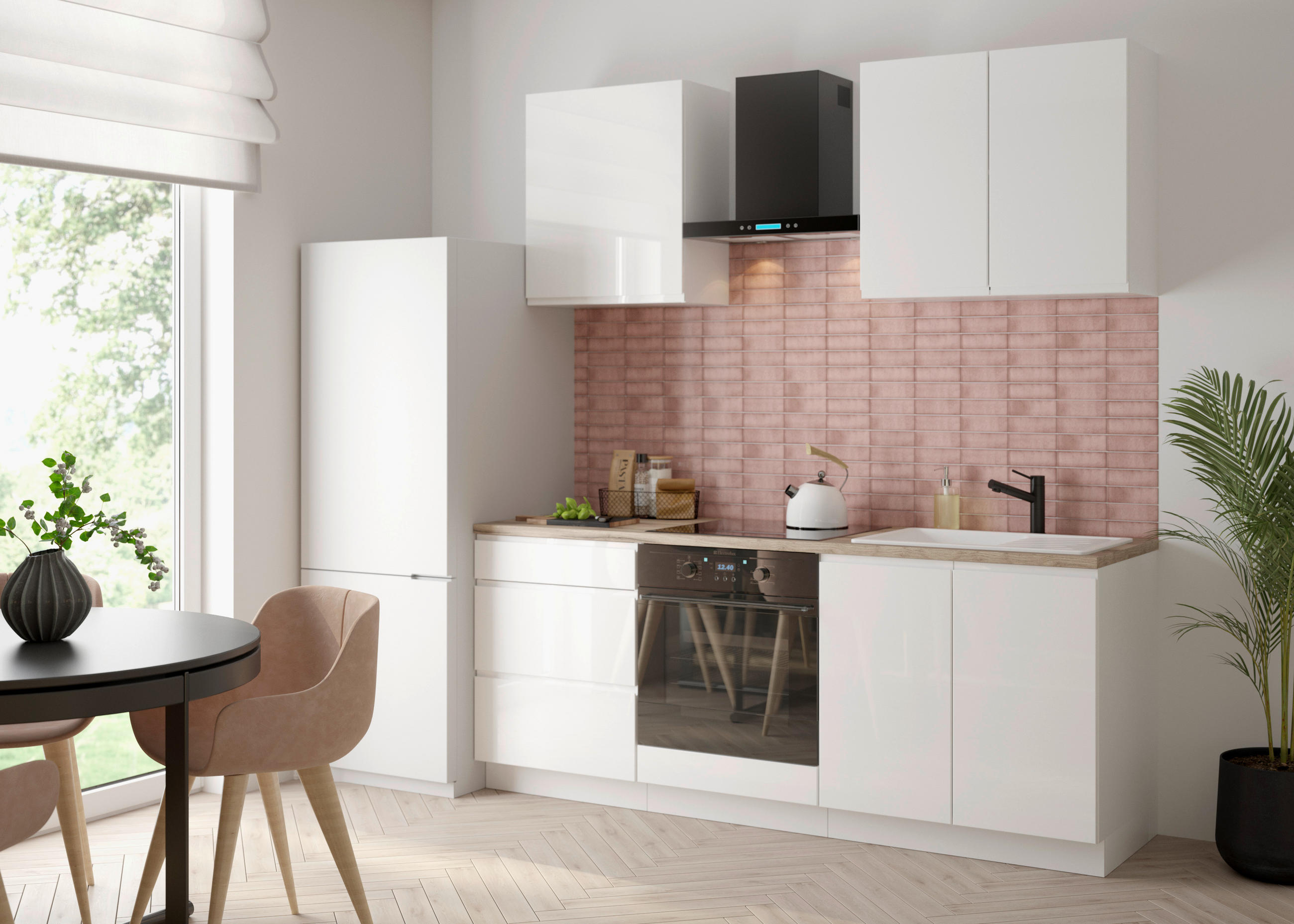 KUCHYŇSKÝ BLOK BEZ SPOTŘEBIČŮ - bílá/vysoce lesklá bílá, Design, kompozitní dřevo (204cm) - MID.YOU