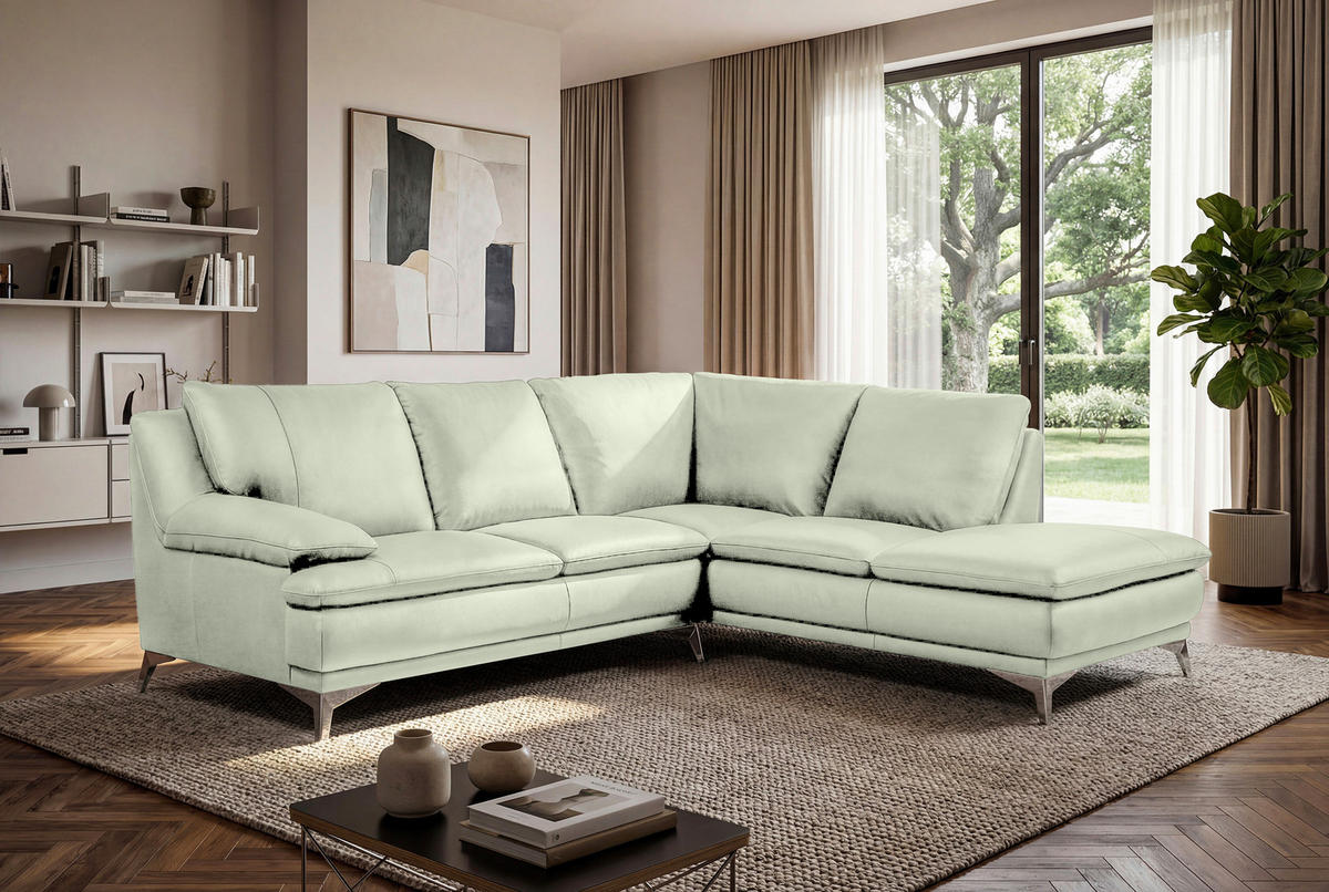 ECKSOFA Weiß Echtleder  - Chromfarben/Weiß, Design, Leder/Metall (242/224cm) - Novel