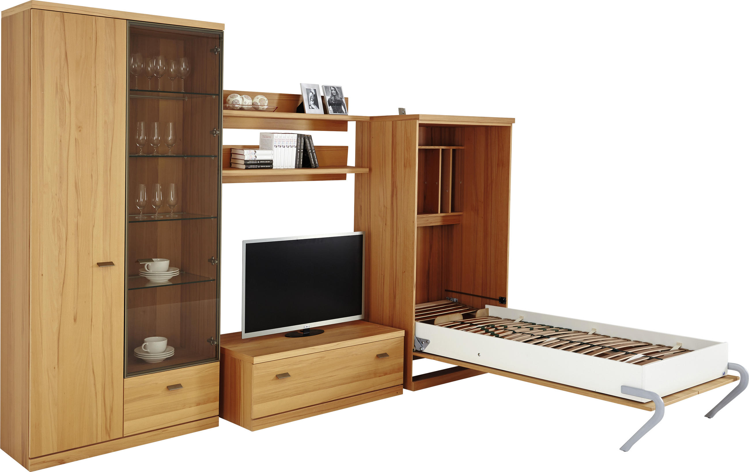 WOHNWAND  in Buchefarben  369/229,9/60 cm  - Buchefarben/Braun, KONVENTIONELL, Glas/Holzwerkstoff (369/229,9/60cm)