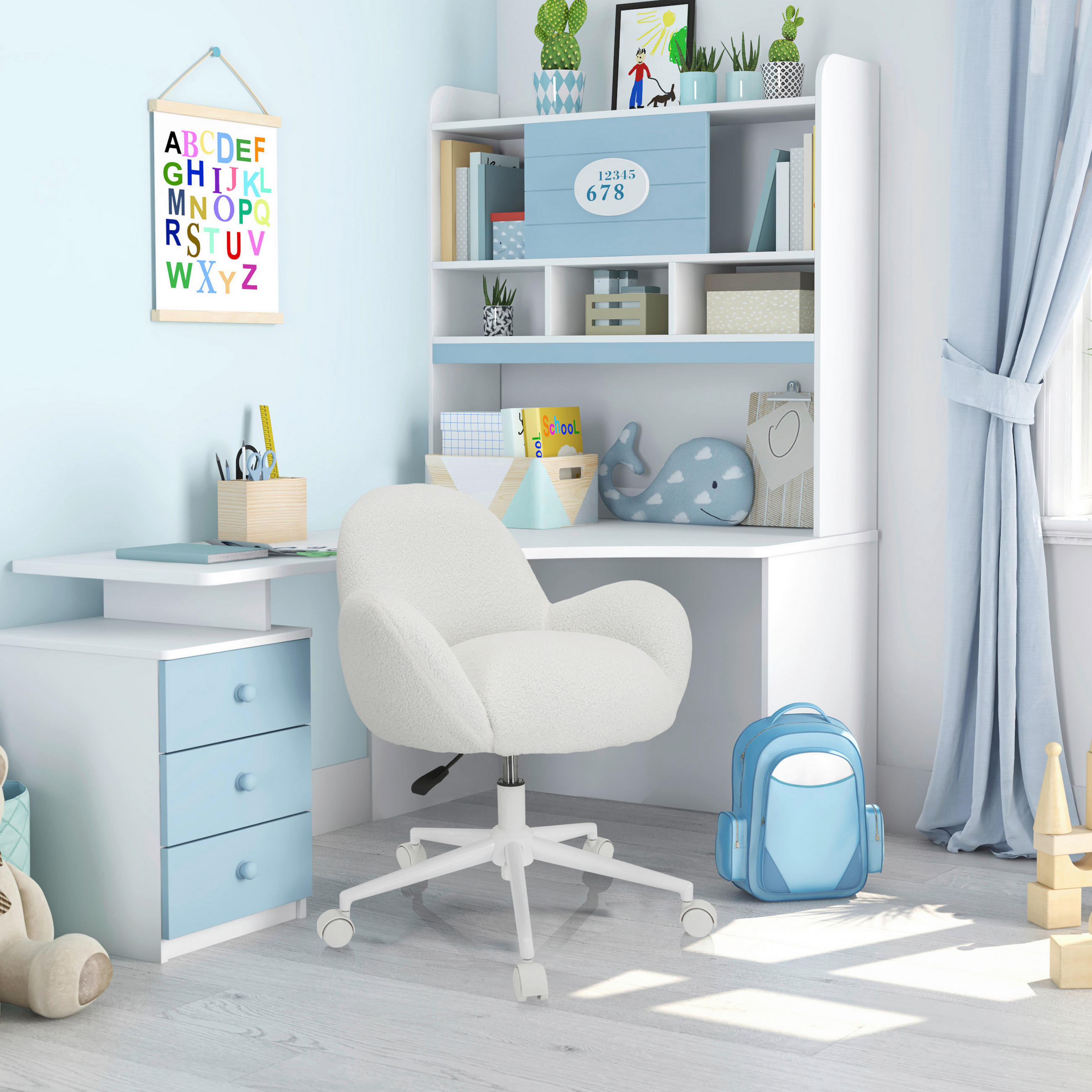 SNURRSTOL FÖR UNGDOMAR  i teddy tyg vit  - vit, Modern, metall/textil (63/67/64cm) - MID.YOU
