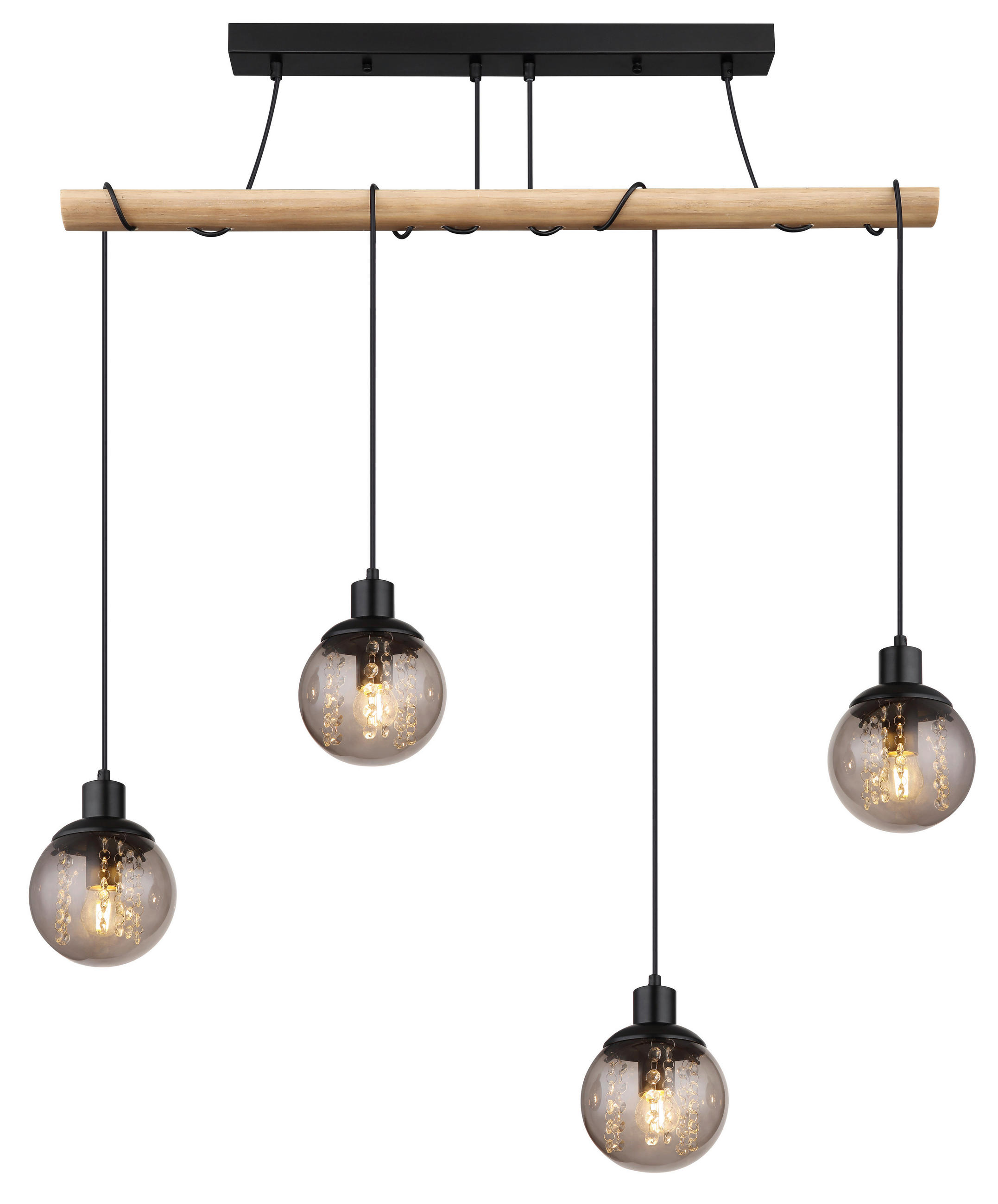 HÄNGELEUCHTE 95/15/165 cm   - Klar/Schwarz, Natur, Glas/Holz (95/15/165cm) - Globo