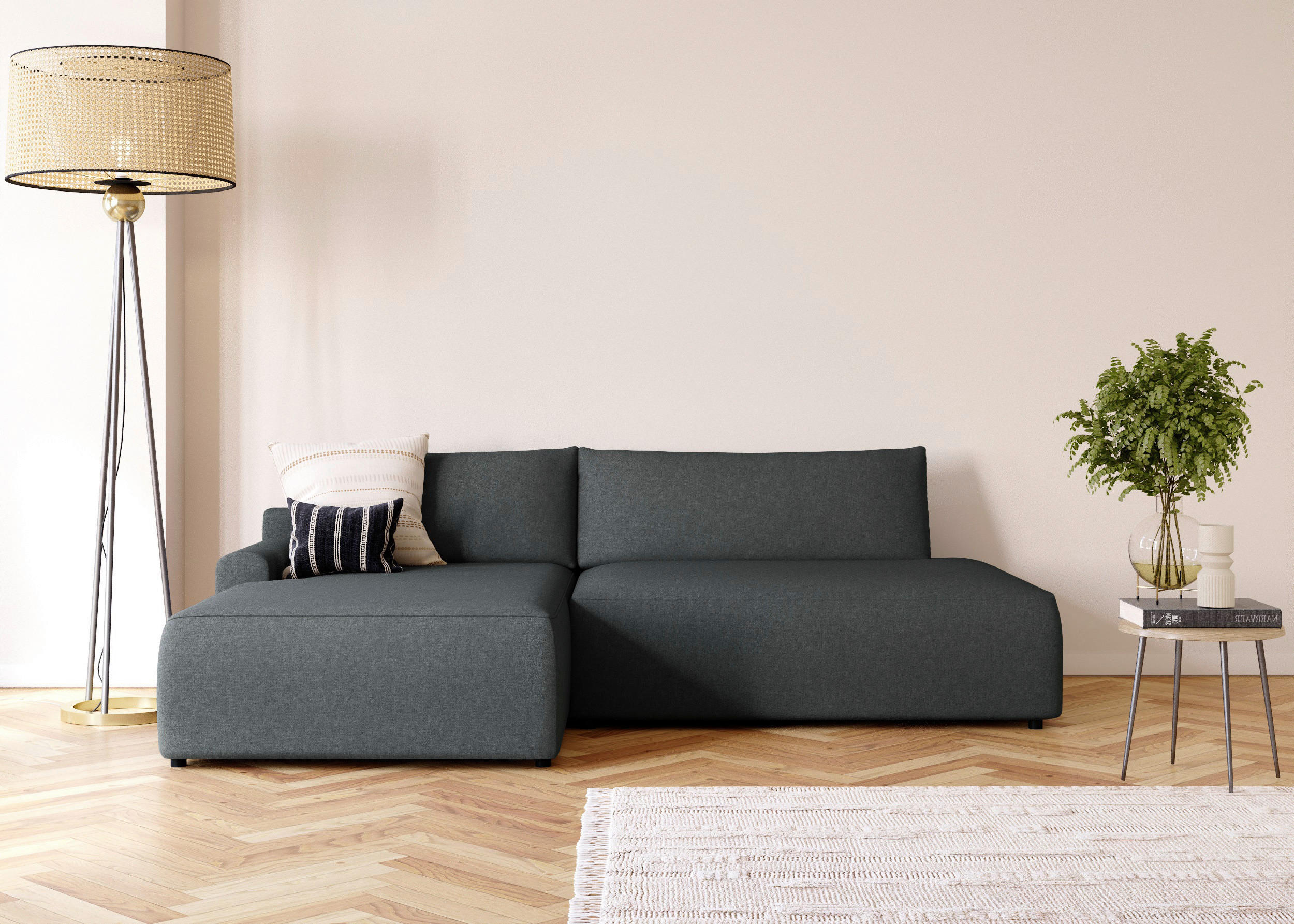 ECKSCHLAFSOFA in Struktur Graphitfarben  - Schwarz/Graphitfarben, Modern, Kunststoff/Textil (167/253cm) - Trendmanufaktur