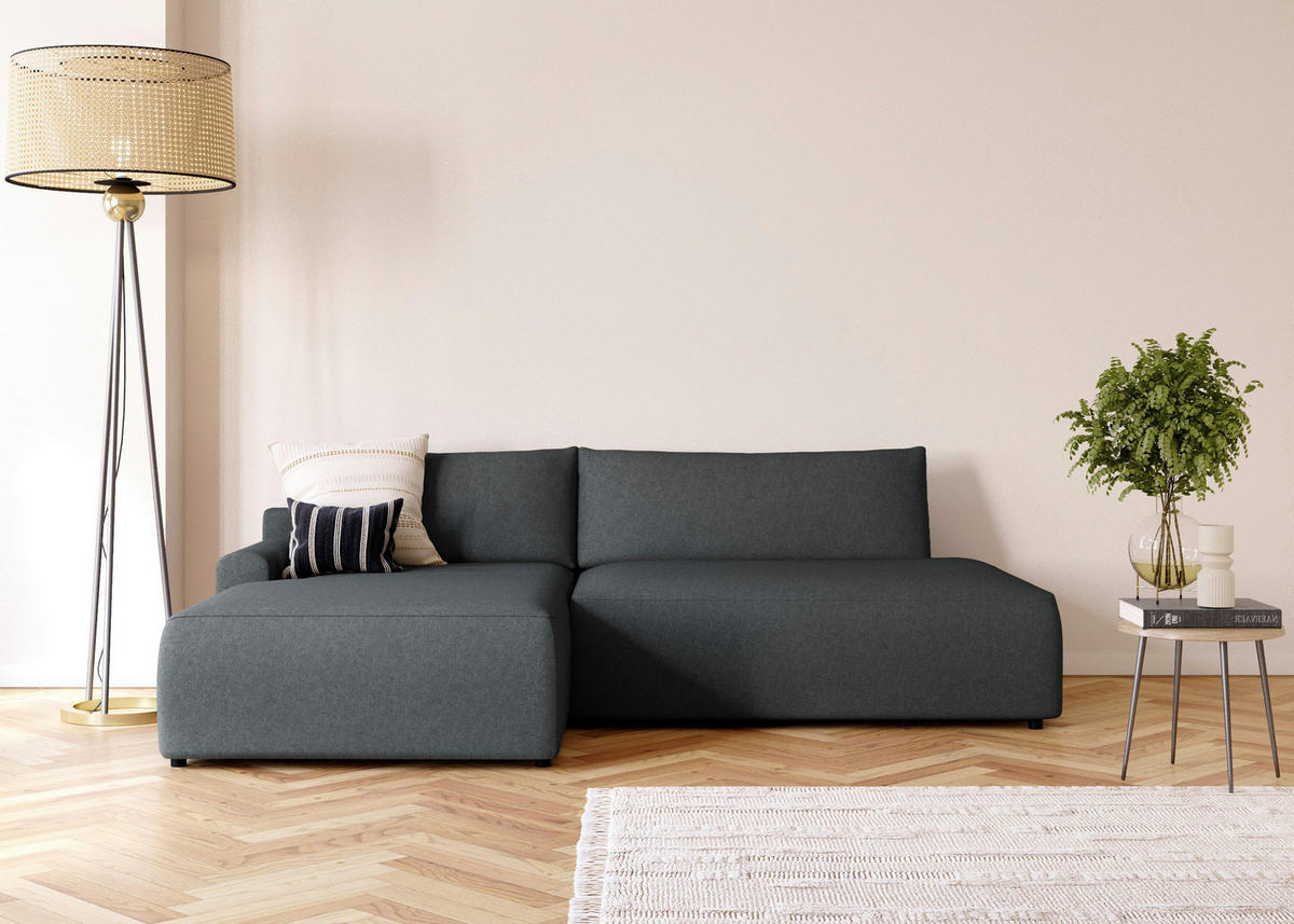 ECKSCHLAFSOFA in Struktur Graphitfarben  - Schwarz/Graphitfarben, Modern, Kunststoff/Textil (167/253cm) - Trendmanufaktur
