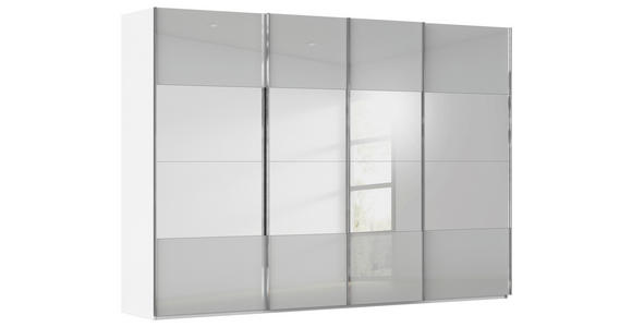 SCHWEBETÜRENSCHRANK  in Weiß, Seidengrau  - Chromfarben/Seidengrau, Design, Glas/Holzwerkstoff (316/235/68cm) - Novel