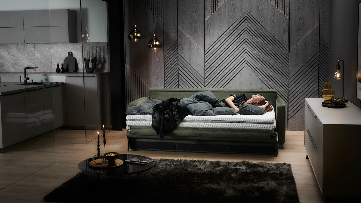 SCHLAFSOFA in Textil Dunkelgrün  - Dunkelgrün/Schwarz, Konventionell, Textil/Metall (232/77/116cm) - Dieter Knoll