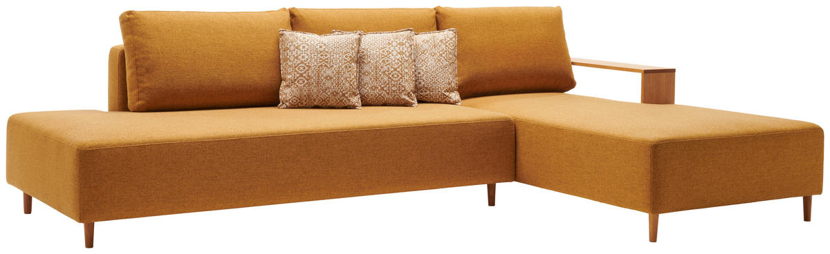 ECKSOFA in Flachgewebe Gelb  - Eichefarben/Gelb, Design, Holz/Textil (307/190cm) - Joka