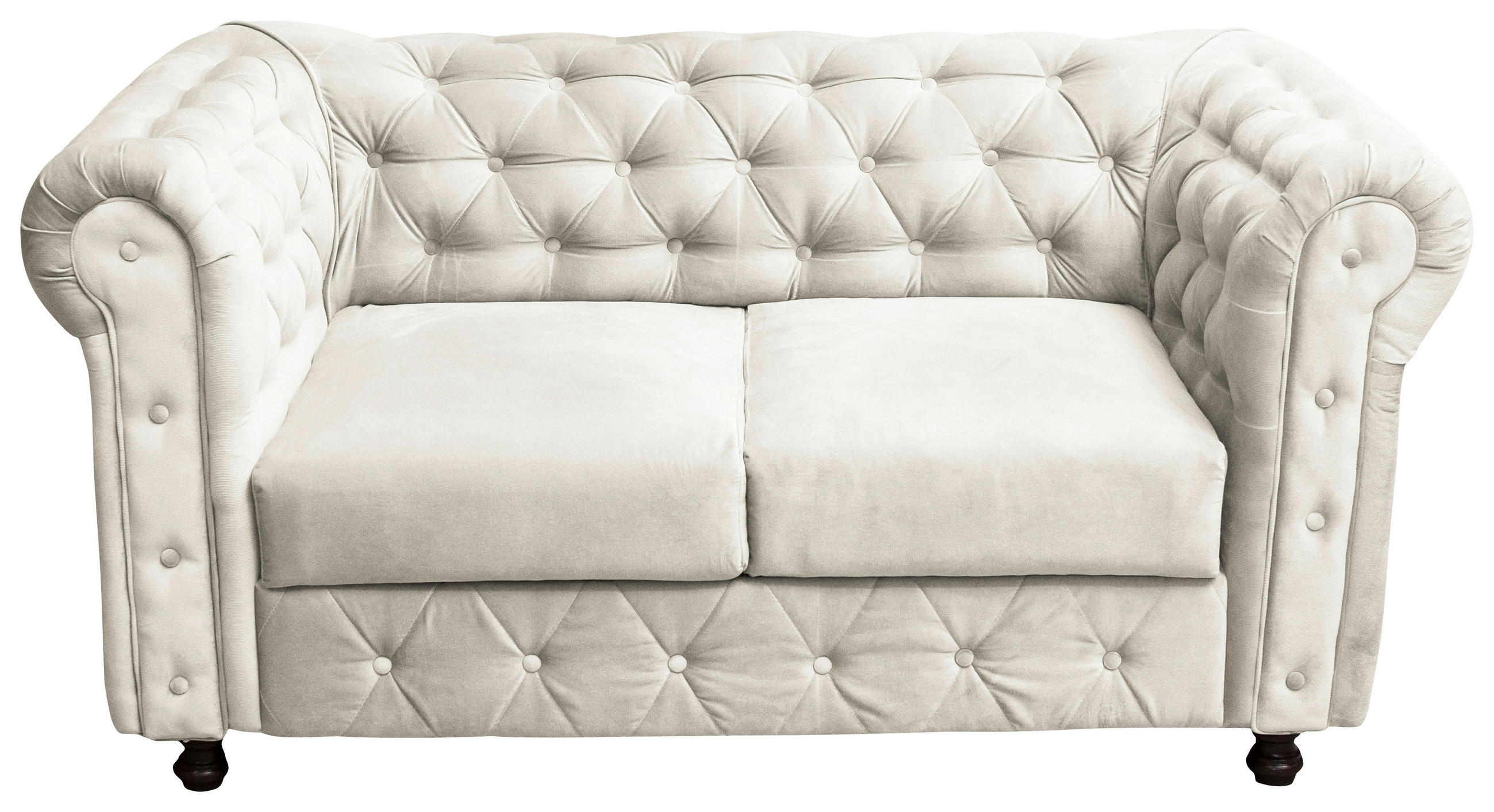 CHESTERFIELD-SOFA in Samt Creme  - Wengefarben/Creme, Basics, Holz/Textil (168/80/90cm) - P & B